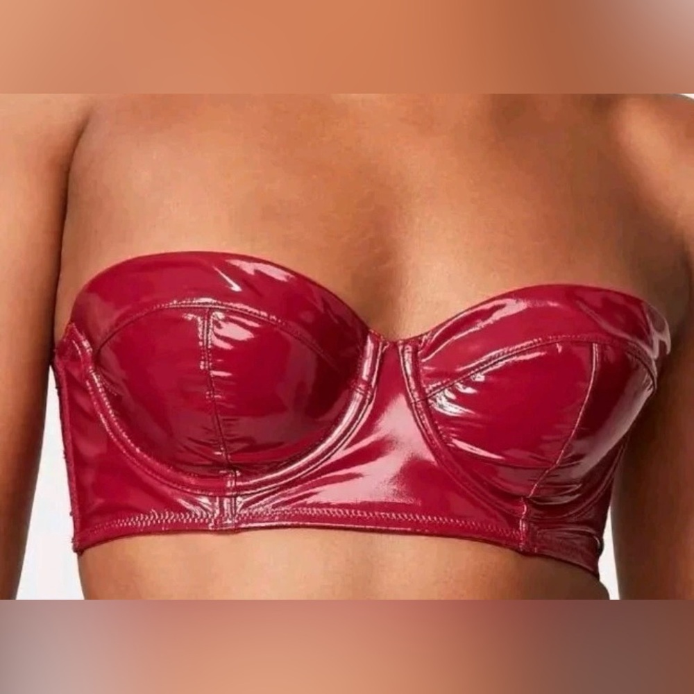 Victoria's Secret Very Sexy Faux Leather Strapless Bra Red w/Straps 32DD Lace - Picture 1 of 7